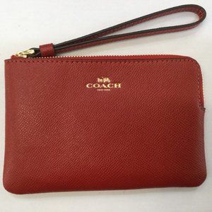 Coach NWT Authentic Woman's Corner Zip Wristlet 1941/ Red in Crossgrain Leather